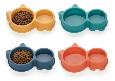 Comedero Doble con Forma de Cabeza de Gato Variedad de Colores
