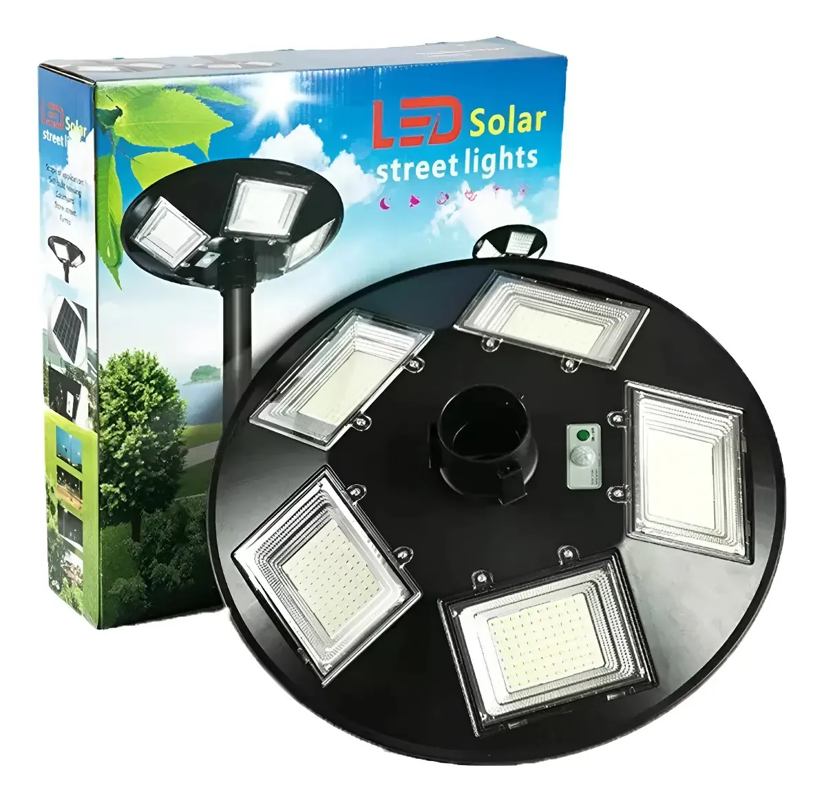 Foco Solar Tipo Poste con Sensor de Movimiento