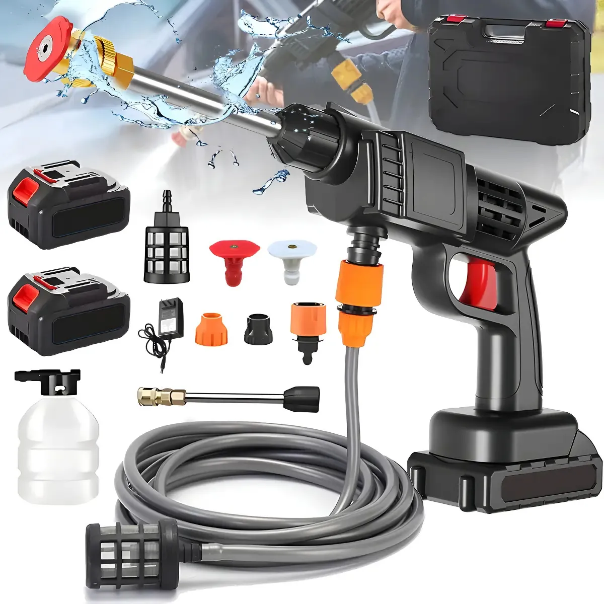 Hidrolavadora con 2 baterias y accesorios
