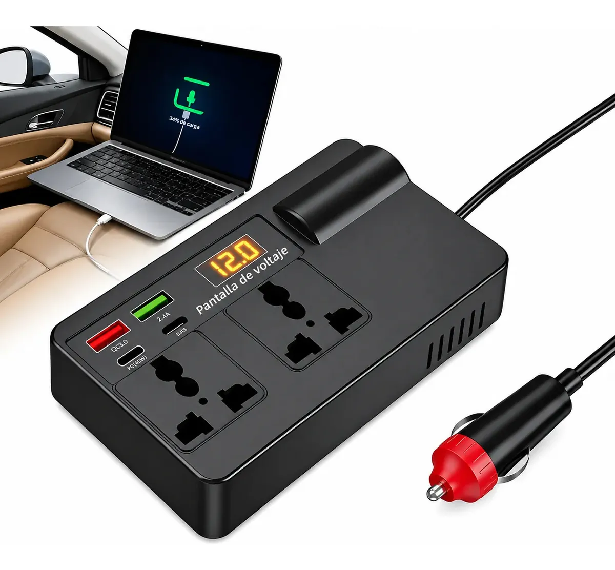 Inversor Convertidor de Corriente 200W para Auto 12V 220V