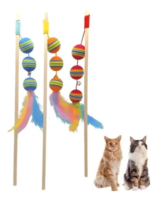 Juguete para Gatos Varita Triple Bolitas con Plumas