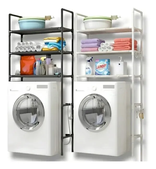 Organizador de Baño y Lavadora Multifuncional con 3 Niveles Negro y Blanco