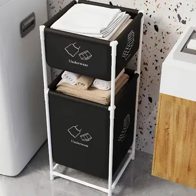 Organizador de Ropa Sucia 2 Niveles con Compartimientos de Tela