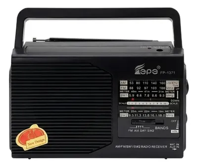 Radio Portátil Vintage Negra y Gris Modelo FP-1371