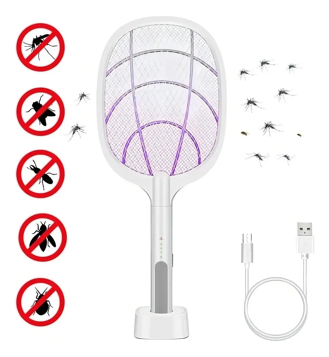 Raqueta Matamoscas Eléctrico Recargable 3 en 1 Mata Mosquito