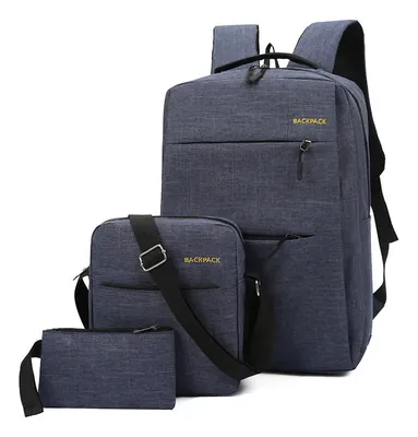 Set Mochila 3 Piezas Unisex Mochila, Bandolera, Estuche y Compartimento para Notebook