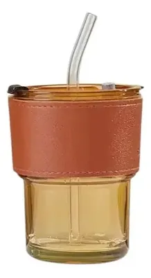 Vaso de Vidrio 350ml con Bombilla y Tapa Hermética | IST6365
