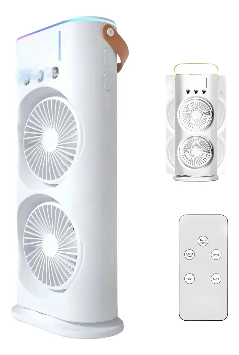 Ventilador de Doble Cabezal con Humidificador y Control Remoto