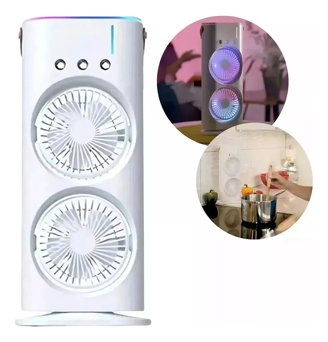 Ventilador Doble Con Humificador Y Luz Led | JS1390